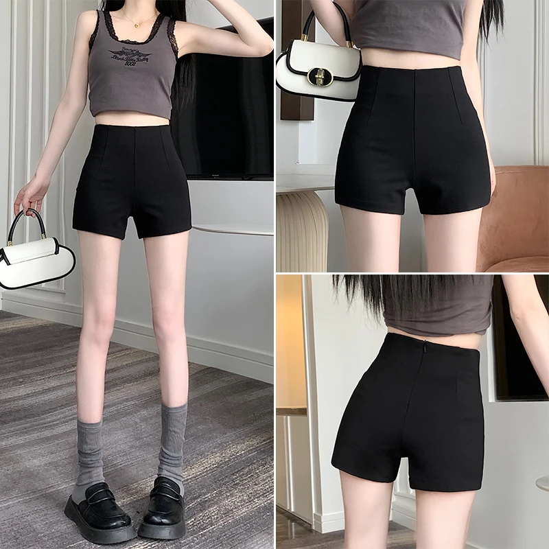 黑色弹力辣妹短裤女外穿2025秋季新款小个子高腰显瘦修身直筒热裤