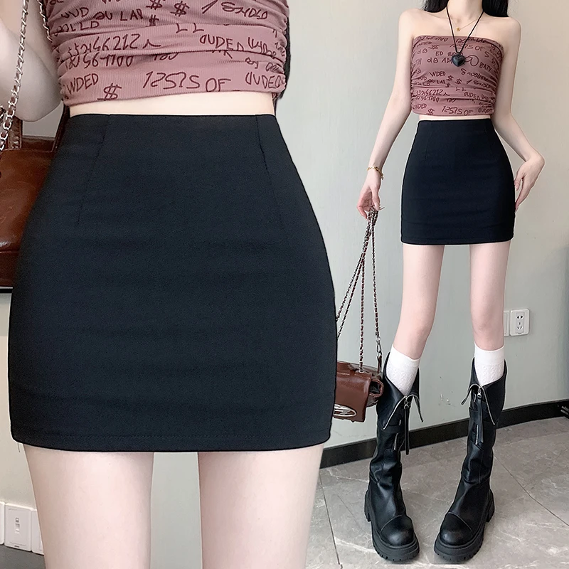 包臀小黑裙辣妹短裙女2025秋季新款修身高腰显瘦半身裙防走光裙子