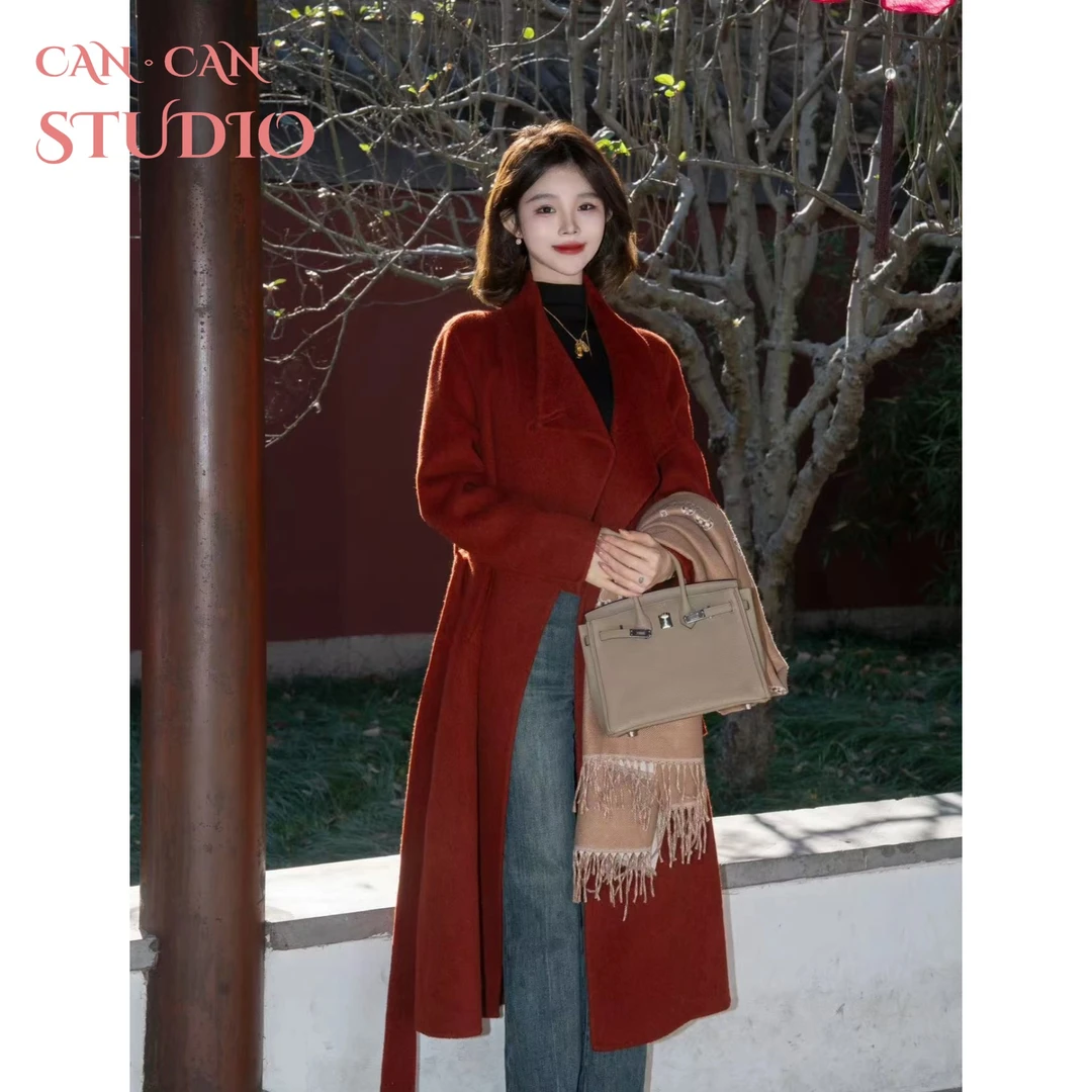 CANCAN STUDIO【红昭愿】原创设计宽松红色秋冬大衣外套W120501