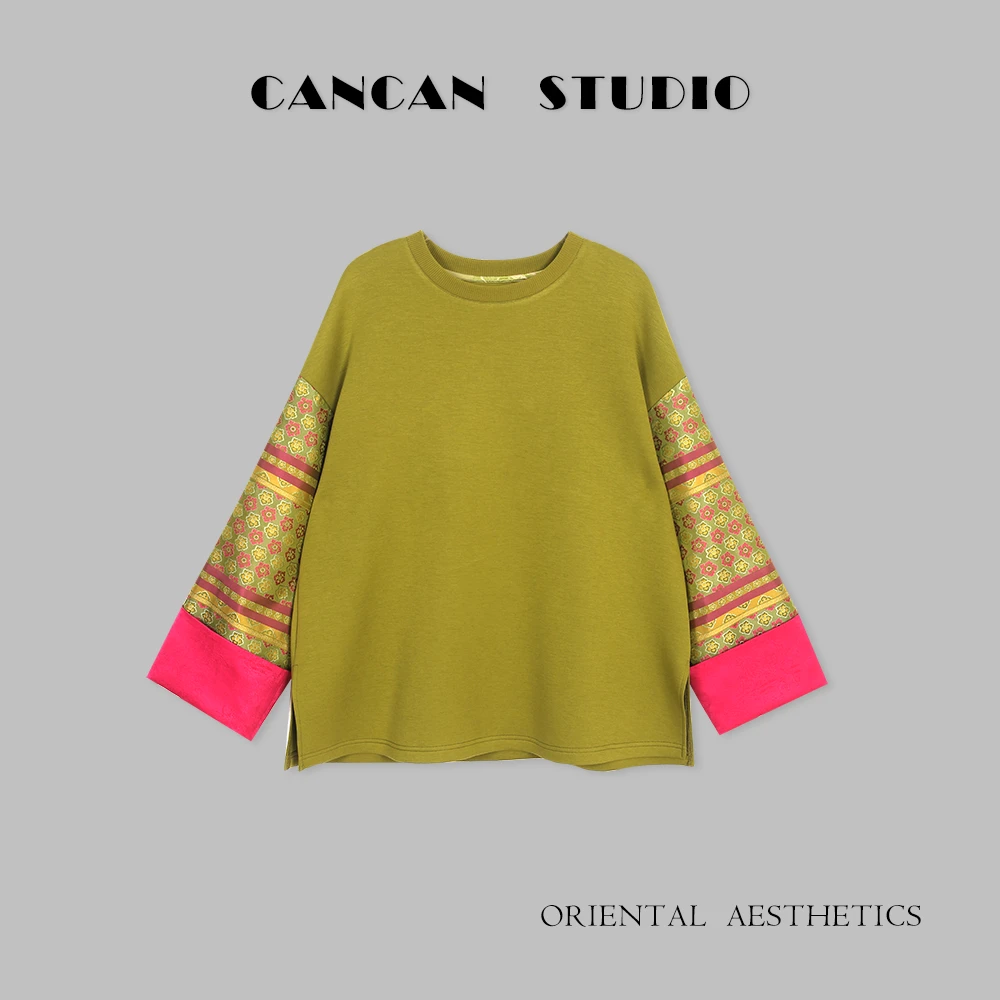 CANCAN STUDIO【芊草团花】新中式原创设计秋冬宽松上衣G242298
