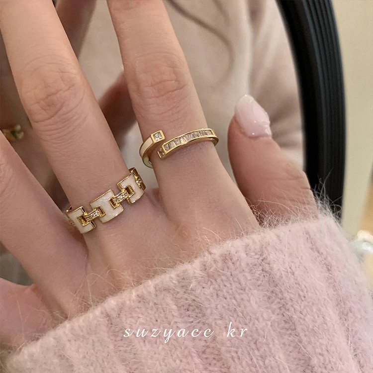 韩国气质高级感水钻滴釉开口戒指女ins2025年新款小众设计食指戒