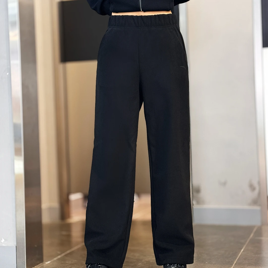 安踏2024新款加绒女长裤阔腿直筒运动休闲裤162517334R-LL