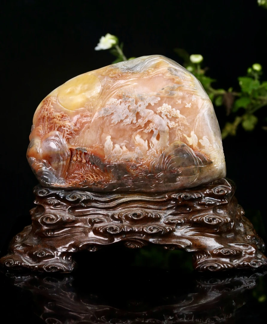 老挝乌鸦皮田黄题材 富贵山居图 净尺寸14.4+10.1+4.9厘米1085克