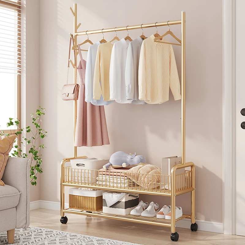 棠克家用轻奢挂衣架落地卧室收纳架晾衣阳台可移动带轮衣帽架简约