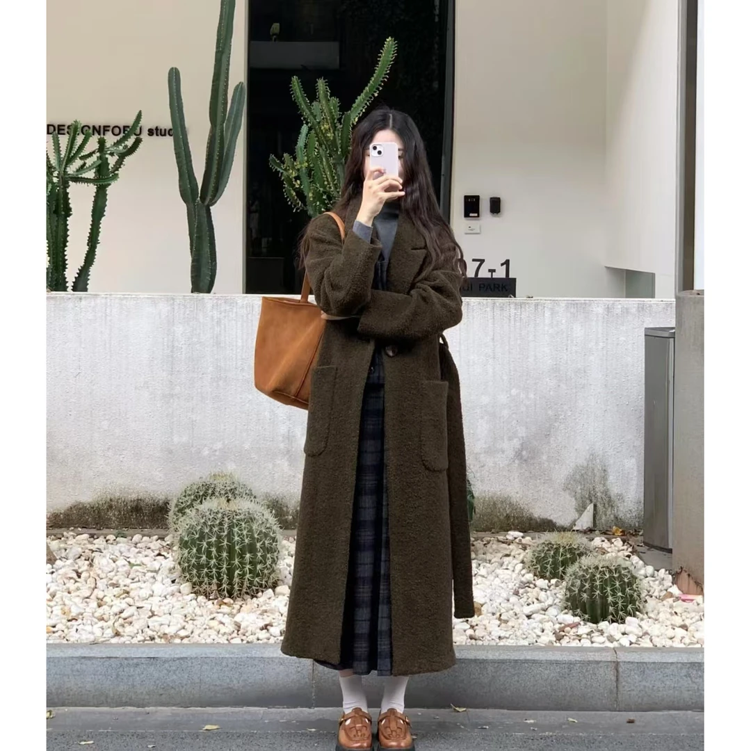 【GH1501-1600】秋冬双面羊毛大衣女士韩版修身中长款