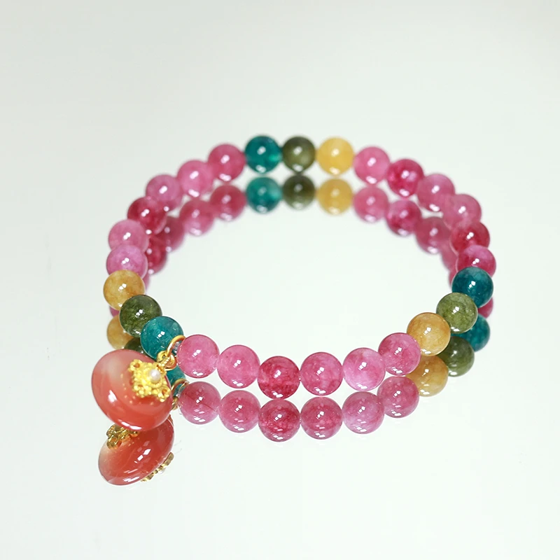 单圈天然彩虹碧玺平安扣手链 多样性发一 H2780