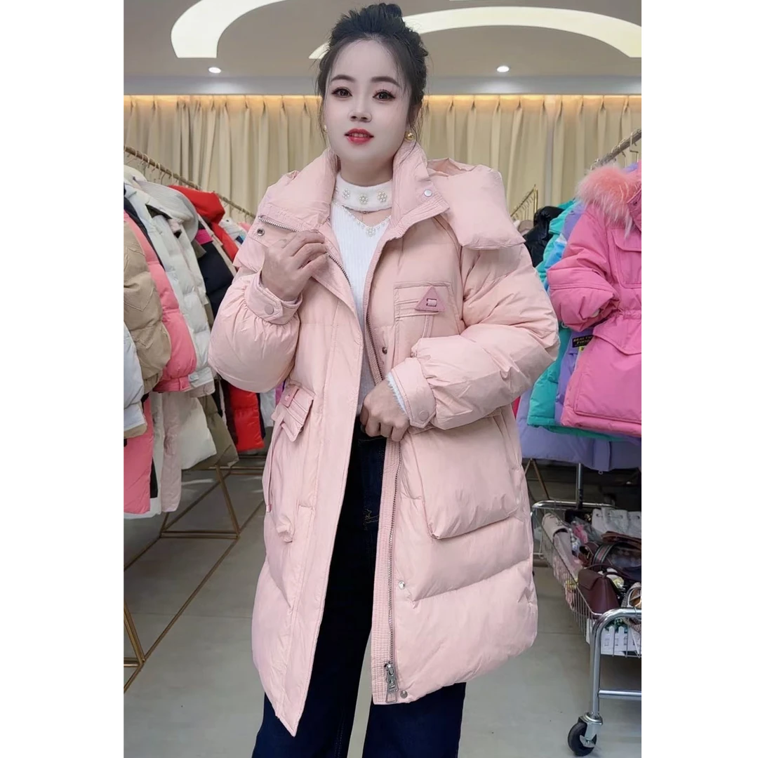 181白鸭绒羽绒服女中长款冬季新款韩版宽松显瘦保暖连帽外套潮