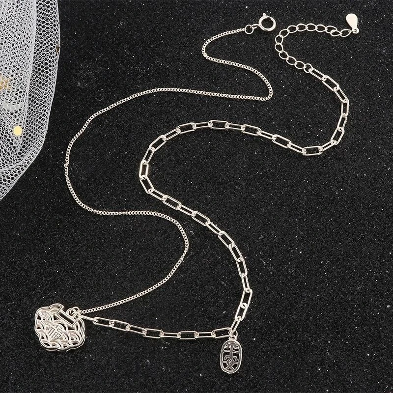 坠链均足银 祥云平安锁套链足银纯银
