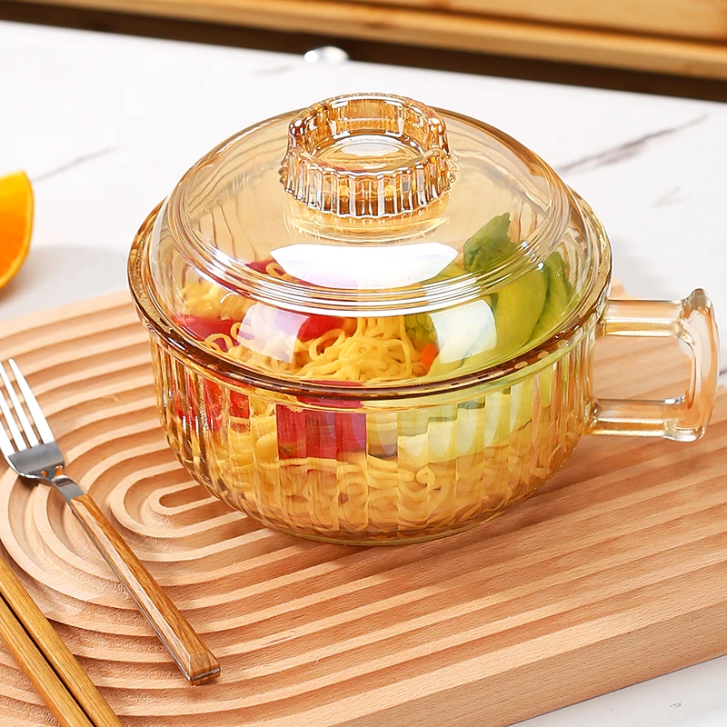 【带把泡面碗】ins风带盖带把手大号加厚玻璃碗家用宿舍学生泡面碗