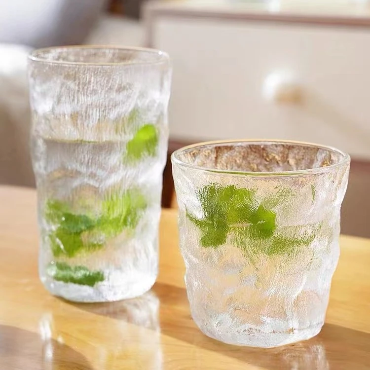 简约ins风中式冰川玻璃杯威士忌杯啤酒杯果汁杯奶茶杯家用冰川纹