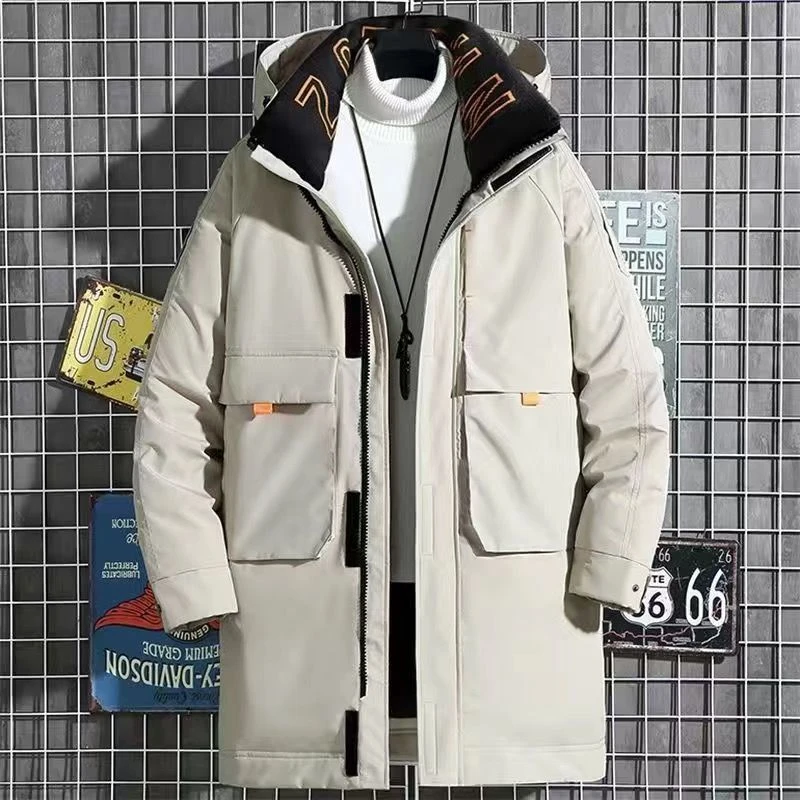 以纯羽绒服男士中长款2023年冬季新款加厚保暖韩版潮流白鸭绒男装