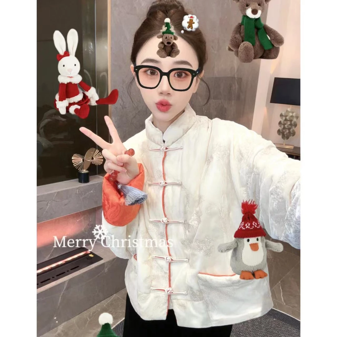 新款【陌上桃花开】新中式真丝丝绒重工刺绣国风鹅绒服