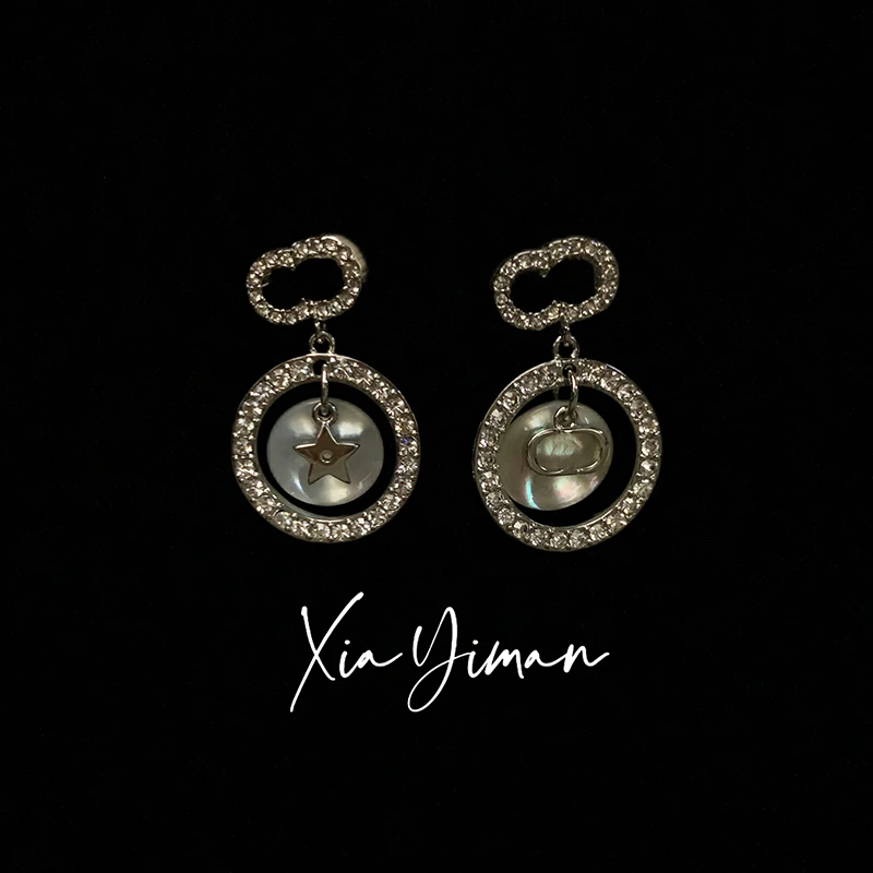 铜合金合成锆石耳饰 【夏一曼】 银色圈圈吊坠耳环