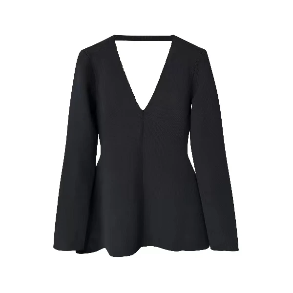 1423【纸片人】双V挂脖长袖针织开衫