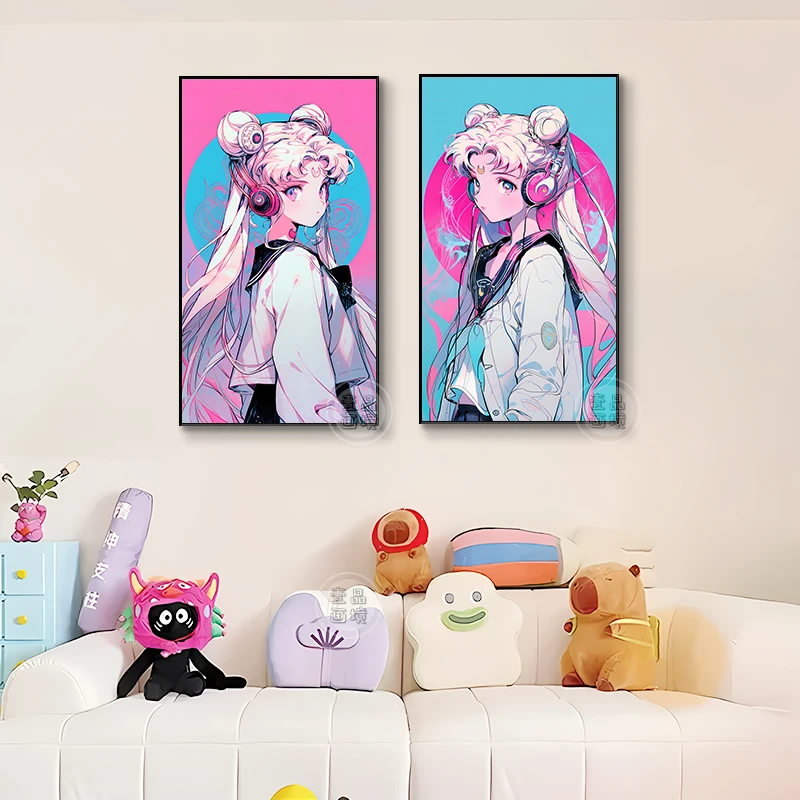 美少女战士两联组合挂画水冰月月野兔网咖电竞酒店卧室客厅装饰画