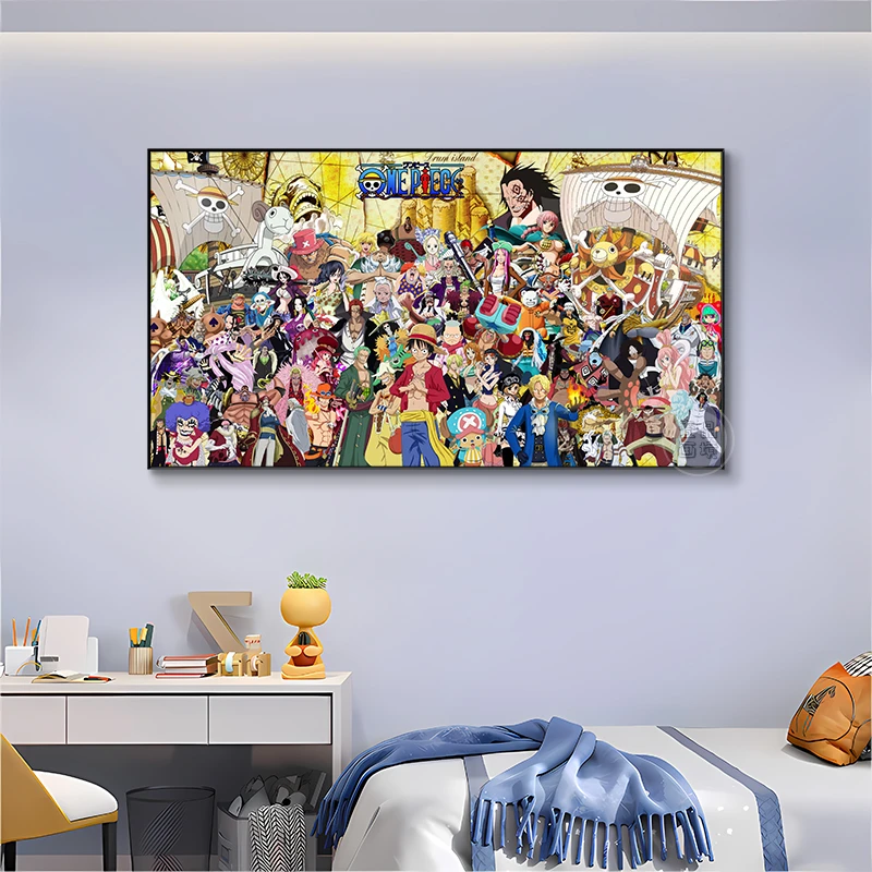 海贼王横版挂画路飞女帝索隆艾斯动漫网咖电竞房间卧室客厅装饰画