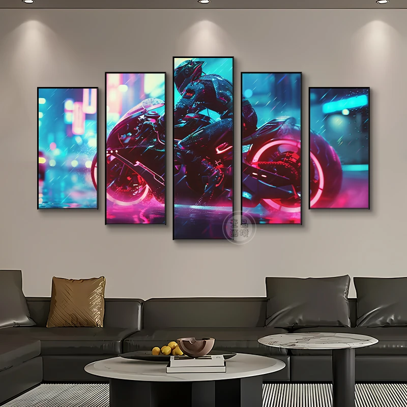 动漫机车组合挂画酷炫赛博朋克网咖电竞房间卧室客厅男女装饰画