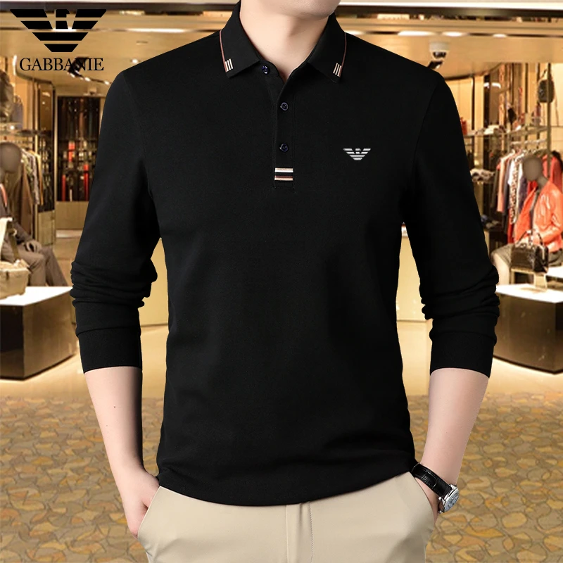 专柜品牌100%纯棉长袖T恤男士秋冬新款商务休闲翻领打底POLO衫男