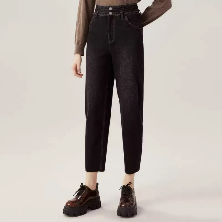 阿玛施AMASS【保暖磨绒】秋冬高腰哈伦牛仔裤5100324