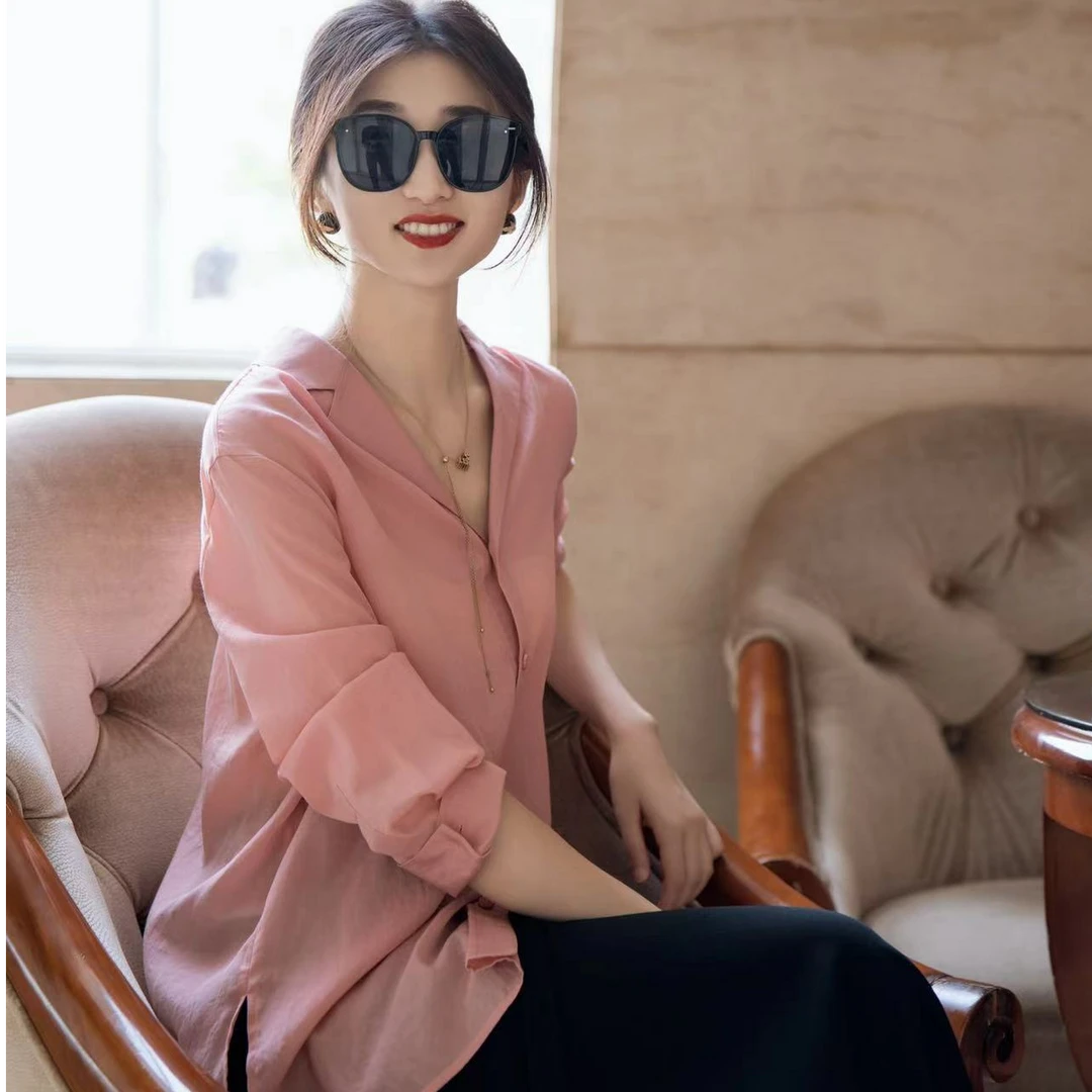 阿玛施AMASS【粉黛花墙】气质百搭显瘦宽松长袖衬衫5300565