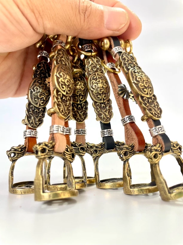 马镫创意钥匙扣蒙古元素真皮钥匙链精美黄铜工艺品民族风高级挂件