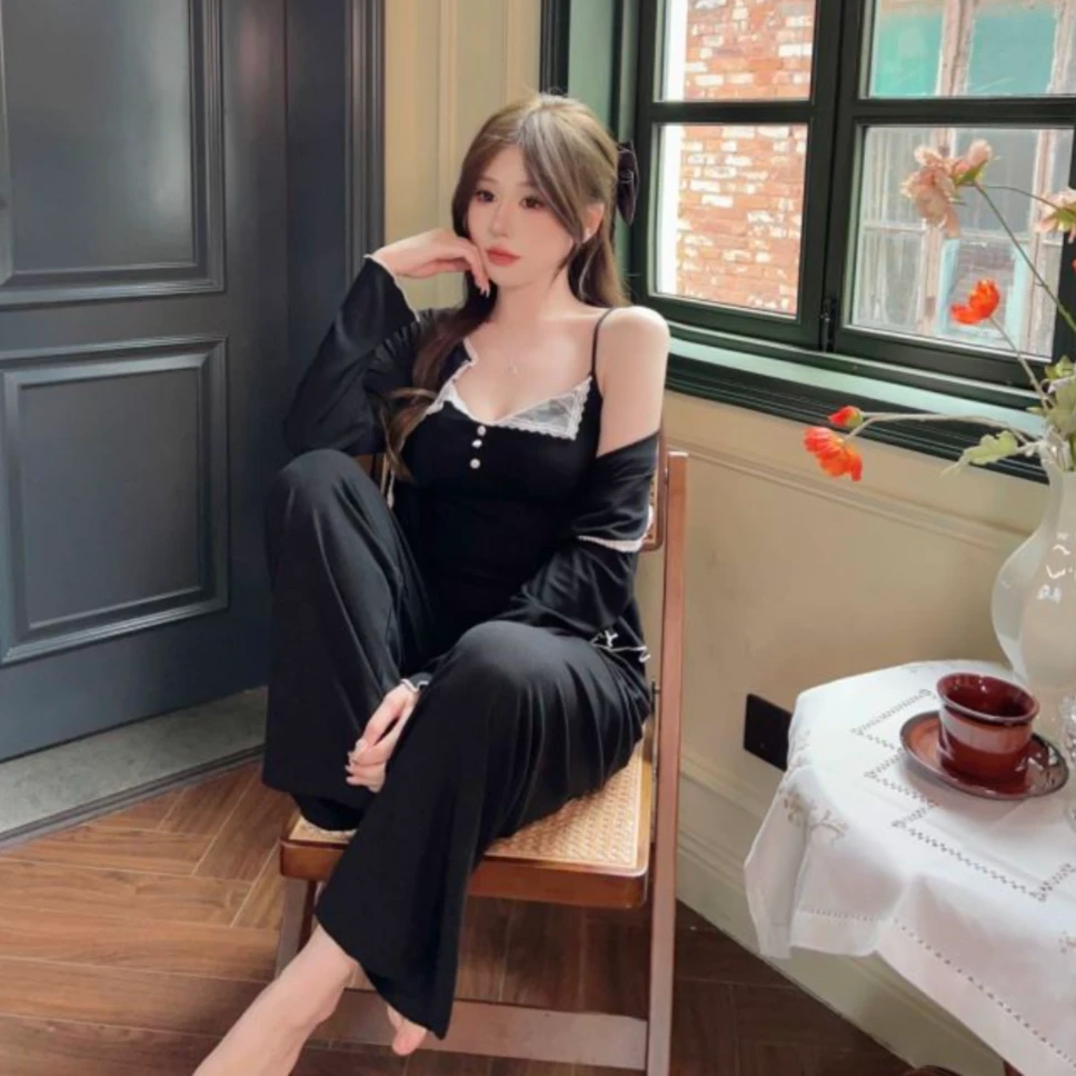 【悠长假期】显瘦性感冬秋保暖型吊带睡裙可爱甜美风纯欲美背纯色