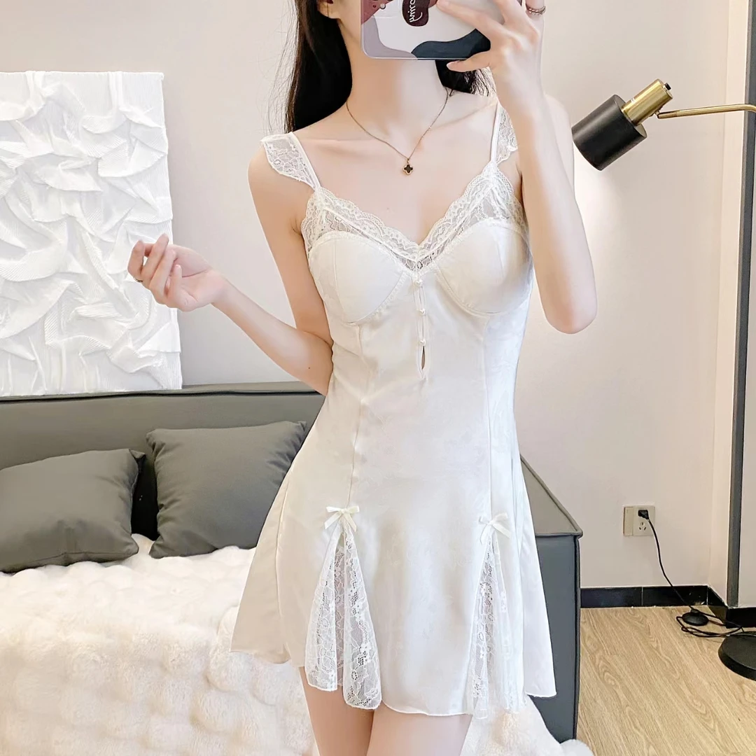 【VIP提花客定】蕾丝法式薄款露背纯欲性感夏季睡裙显瘦吊带睡裙