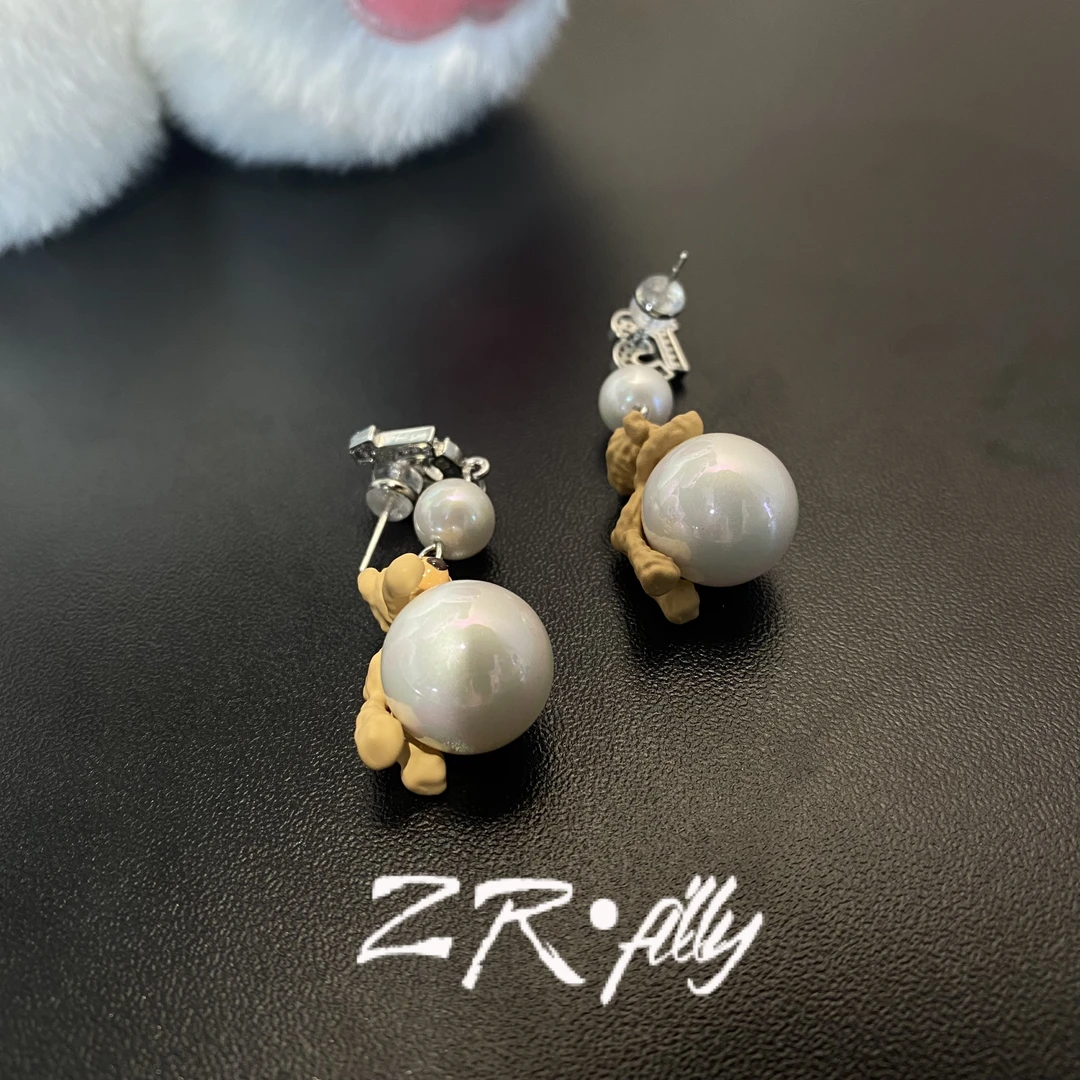 铜合金合成锆石耳饰 时尚个性人鱼姬熊熊耳环3721