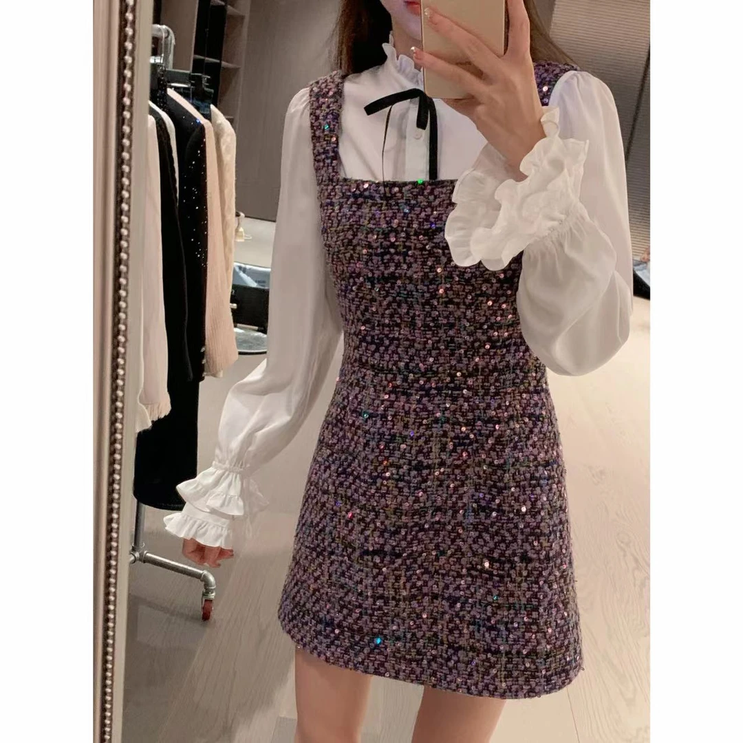 【盒子专享】璀璨女孩 粗呢花亮片小香连衣裙