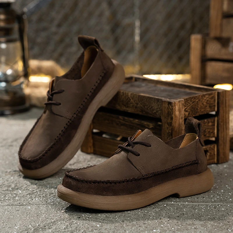 新款春季男士韩版软底休闲男皮鞋复古百搭单鞋系带低帮男鞋8069-6