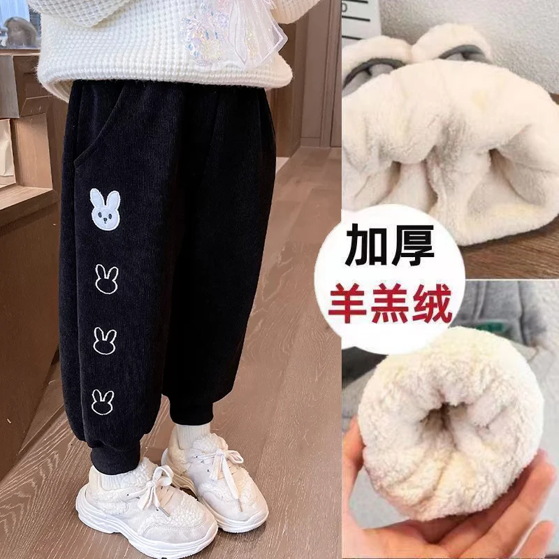 女童加绒裤子秋冬外穿儿童灯芯绒休闲裤冬季女宝宝加绒加厚束脚裤