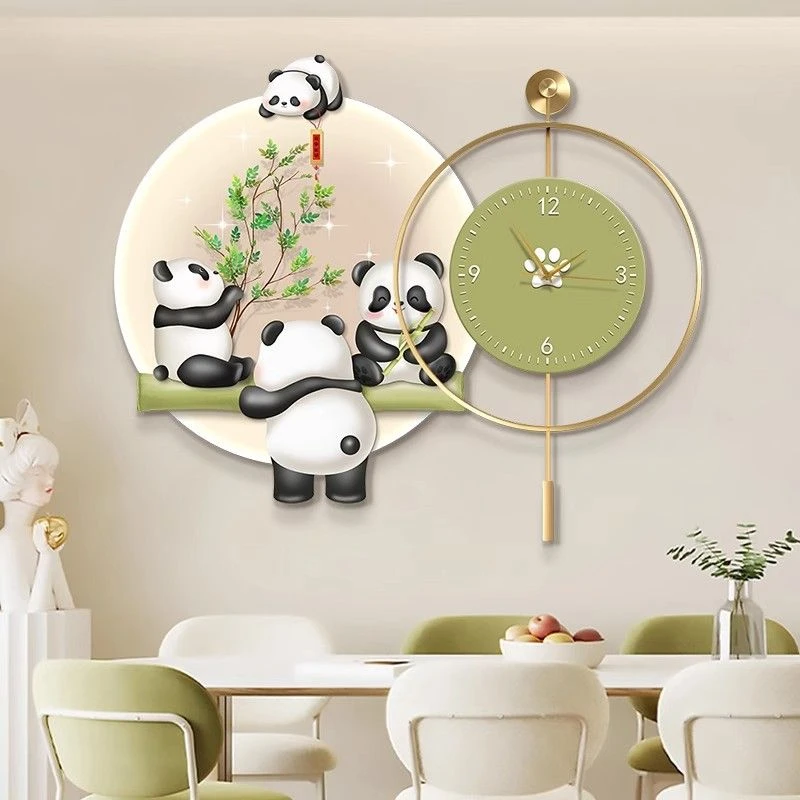 奶油风餐厅装饰画表挂饭厅背景墙挂画2024新款创意熊猫墙壁画挂画