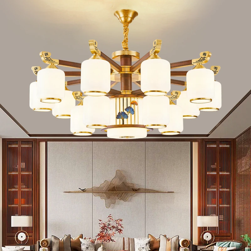 新中式吊灯客厅灯中国风银杏叶家用客餐厅卧室灯具朝下吊灯照明