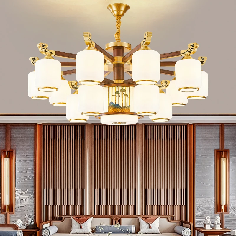 新中式吊灯客厅灯中国风迎客松家用客餐厅卧室灯具朝下吊灯照明