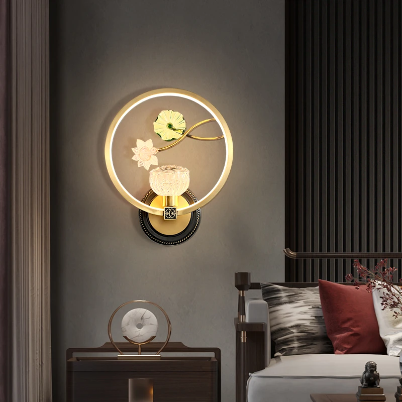 新中式全铜珐琅彩壁灯客厅卧室楼梯电视背景墙轻奢床头装饰灯具