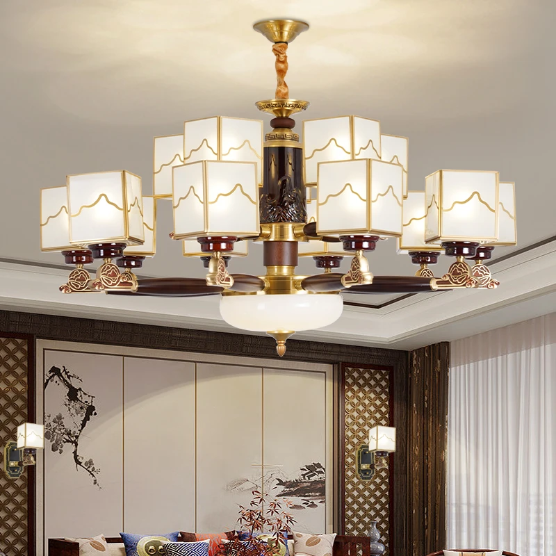新中式铜加木焊锡吊灯高端餐厅客厅书房灯创意古典中国风茶室
