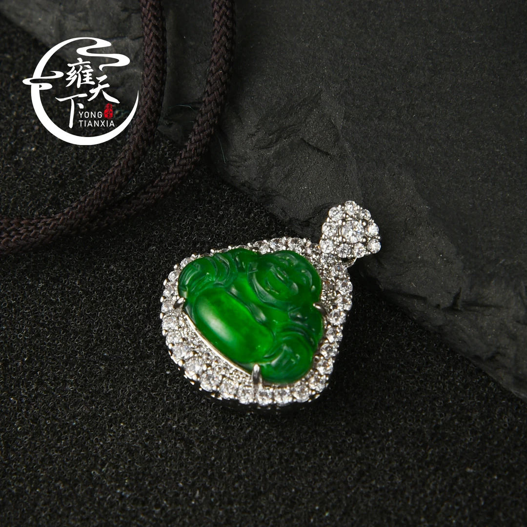 【雍天下】纯正阳绿天然A货翡翠佛公L2