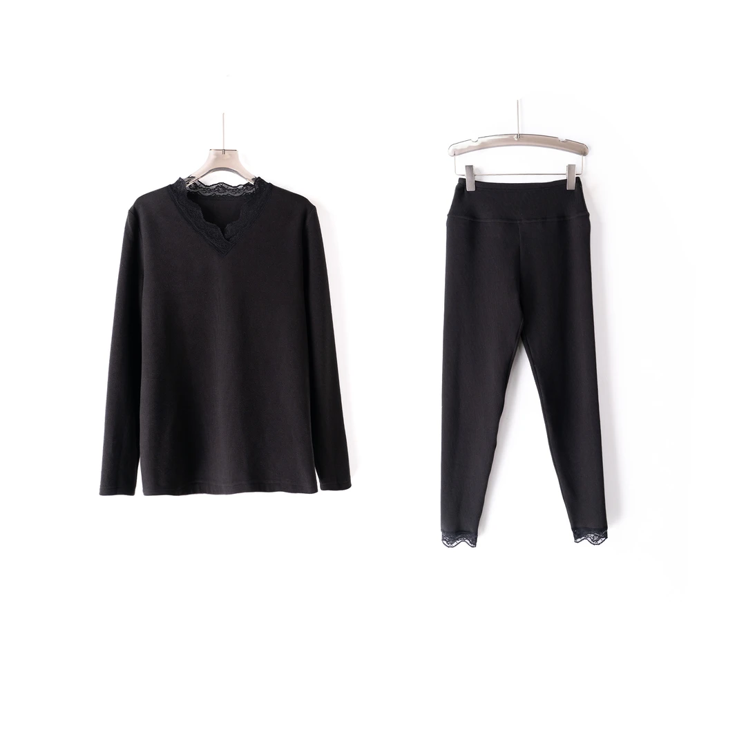 PT241143秋冬新款大码打底衫套装保暖内衣修身蕾丝拼接