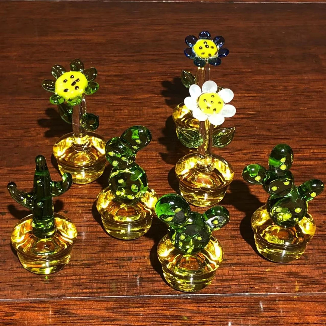 淄博博山手工琉璃摆件纯手工精美小清新花朵仙人掌小盆栽摆件