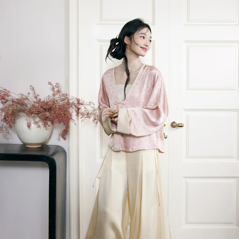 十三余【品牌回馈日6折】[樱落香雪]新中式气质日常开衫修身阔腿裤