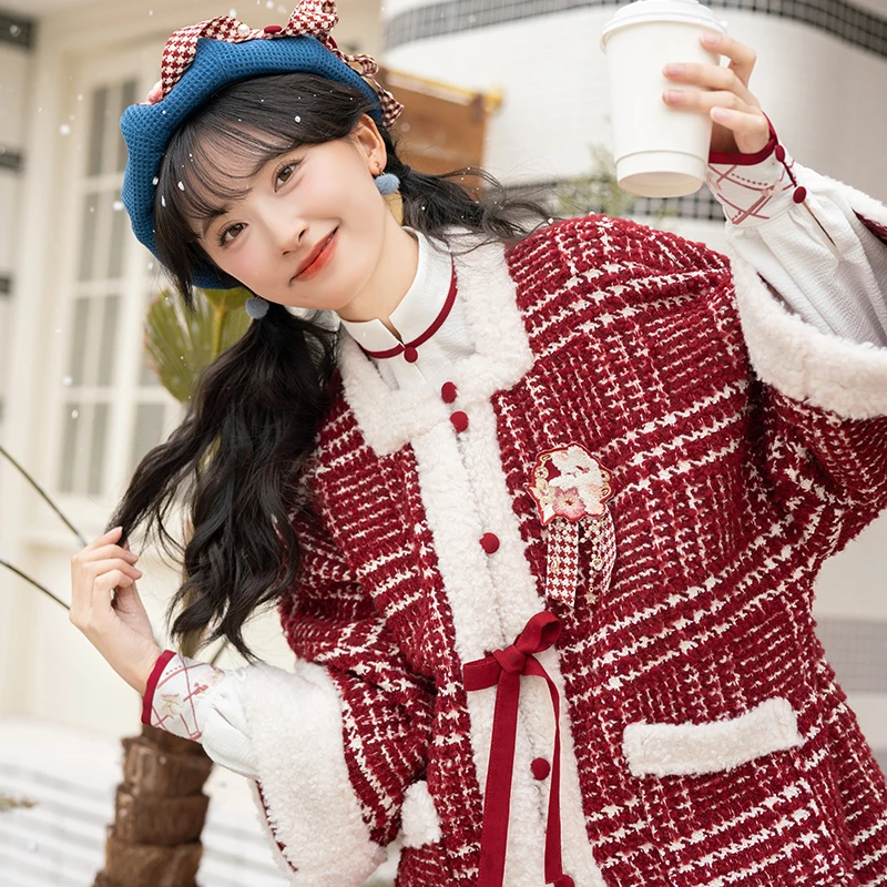 十三余[心愿乐园]冬季绣花保暖外套中衣中长裙汉元素套装