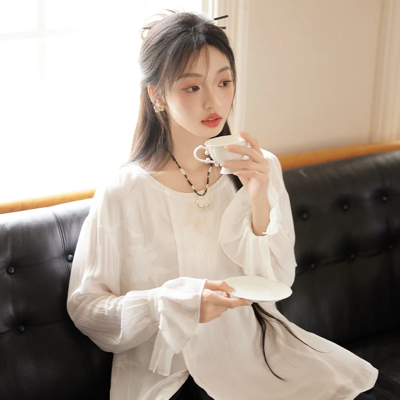 十三余小豆蔻儿[叠云]国风夏日白色日常百搭通勤清凉透气上衣衬衫