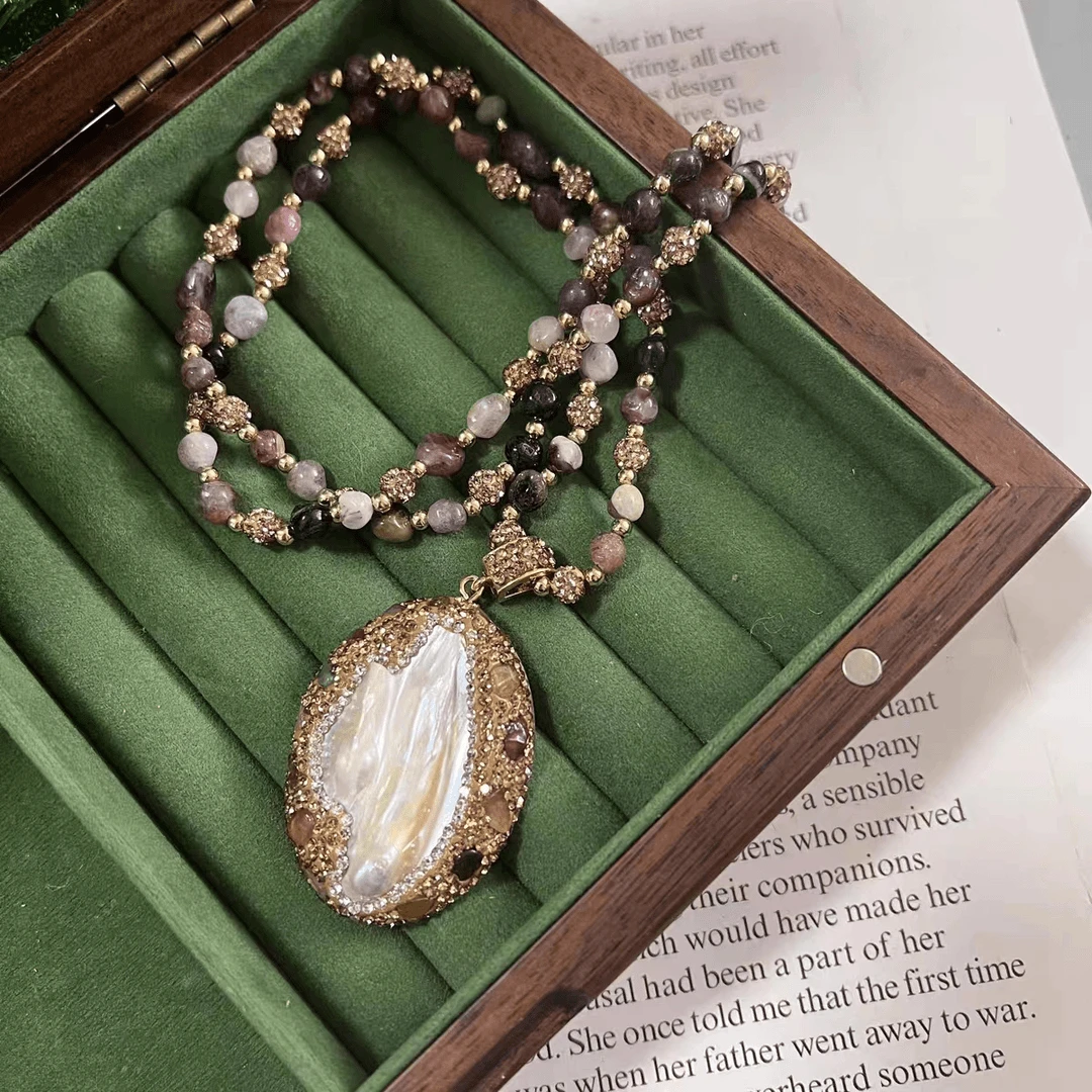 铜合金项链 天然巴洛克编织镶嵌纯手工单项链JT-227