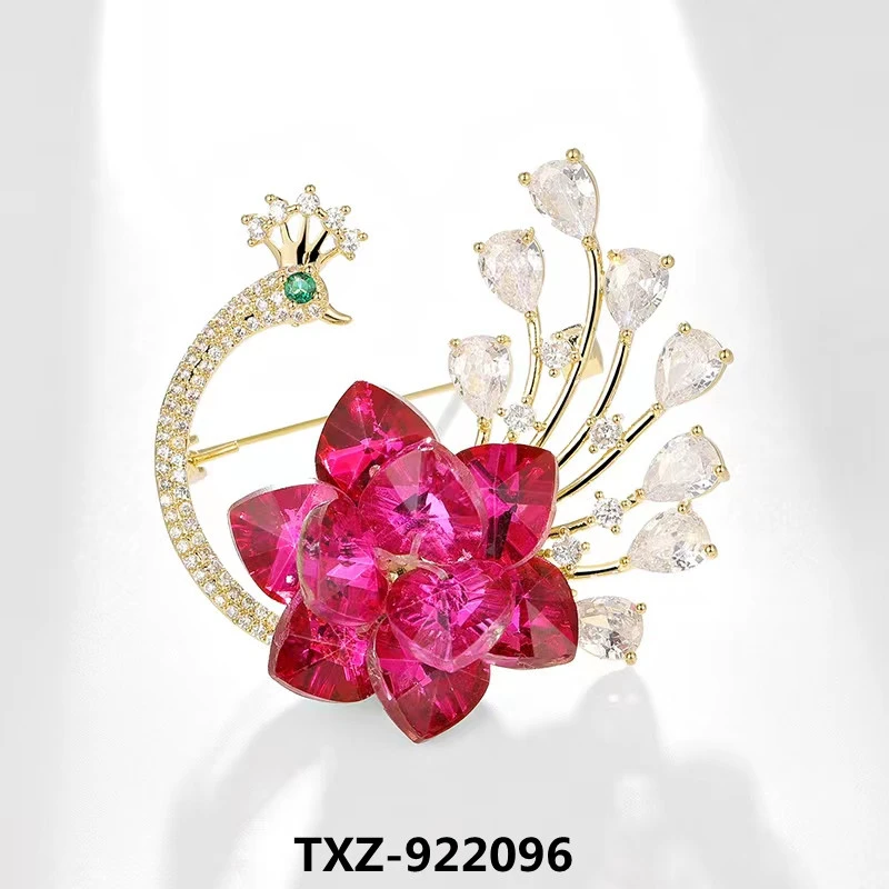 铜锆石胸针 【粉色凤凰】红高级感胸针饰品   7365