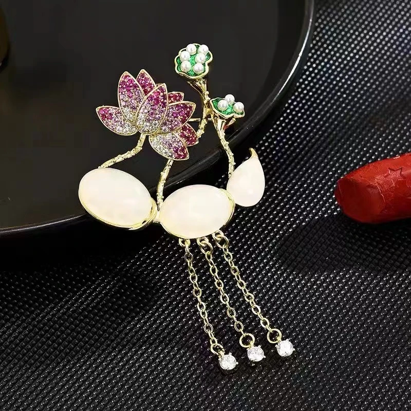 铜锆石胸针 【初发芙蓉】高档轻奢时尚百搭胸针藕5117