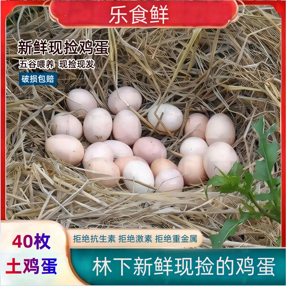 【乐食鲜】31新鲜放养土鸡蛋 草鸡蛋 40枚3.2斤（整箱装） 破损包赔
