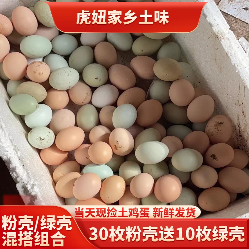 【虎妞家】新鲜现捡现发土鸡蛋 粉壳30枚+10枚绿壳蛋 40枚净重3.2斤