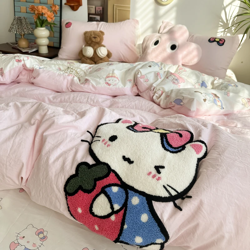 新款超柔水洗棉可爱毛巾绣四件套学生宿舍三件套床上用品