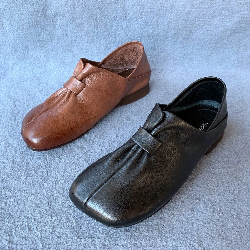 女鞋皮鞋单鞋乐福鞋休闲复古平底牛皮舒适时尚百搭真皮软底包头