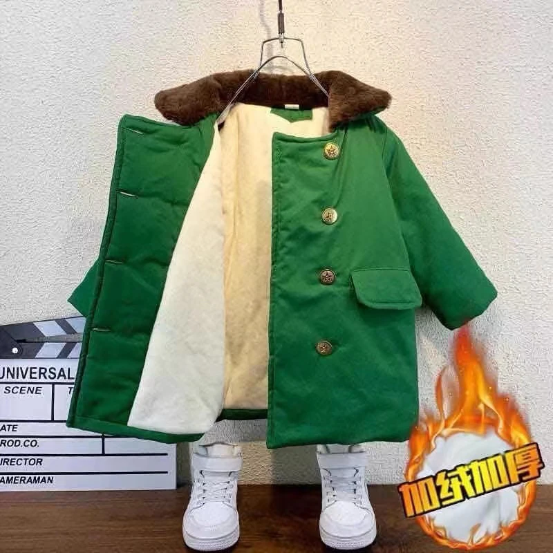 2024冬季儿童军大衣保暖棉服洋气加绒